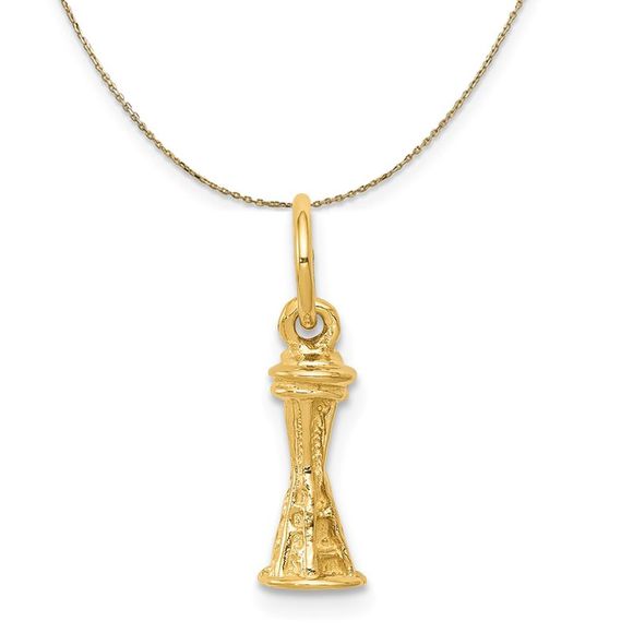 14k Yellow Gold Mini Seattle Space Needle Necklace - 16 Inch